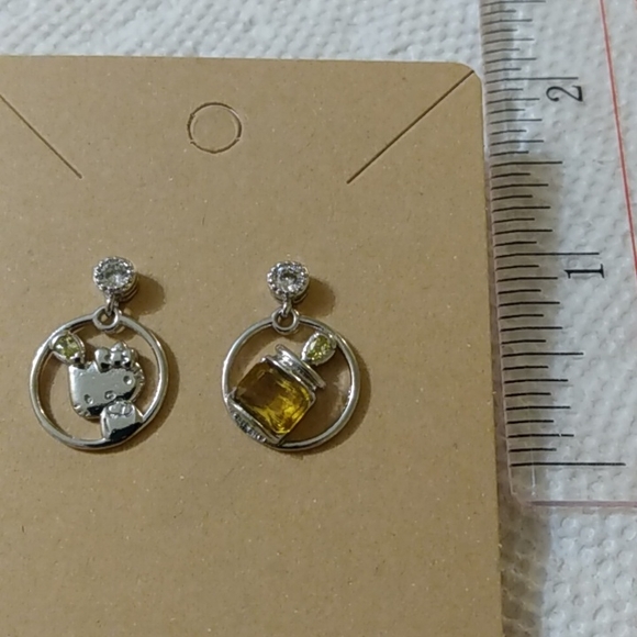 Hello Kitty Dangling Dangle Silver Earrings Sparkly - Picture 2 of 3